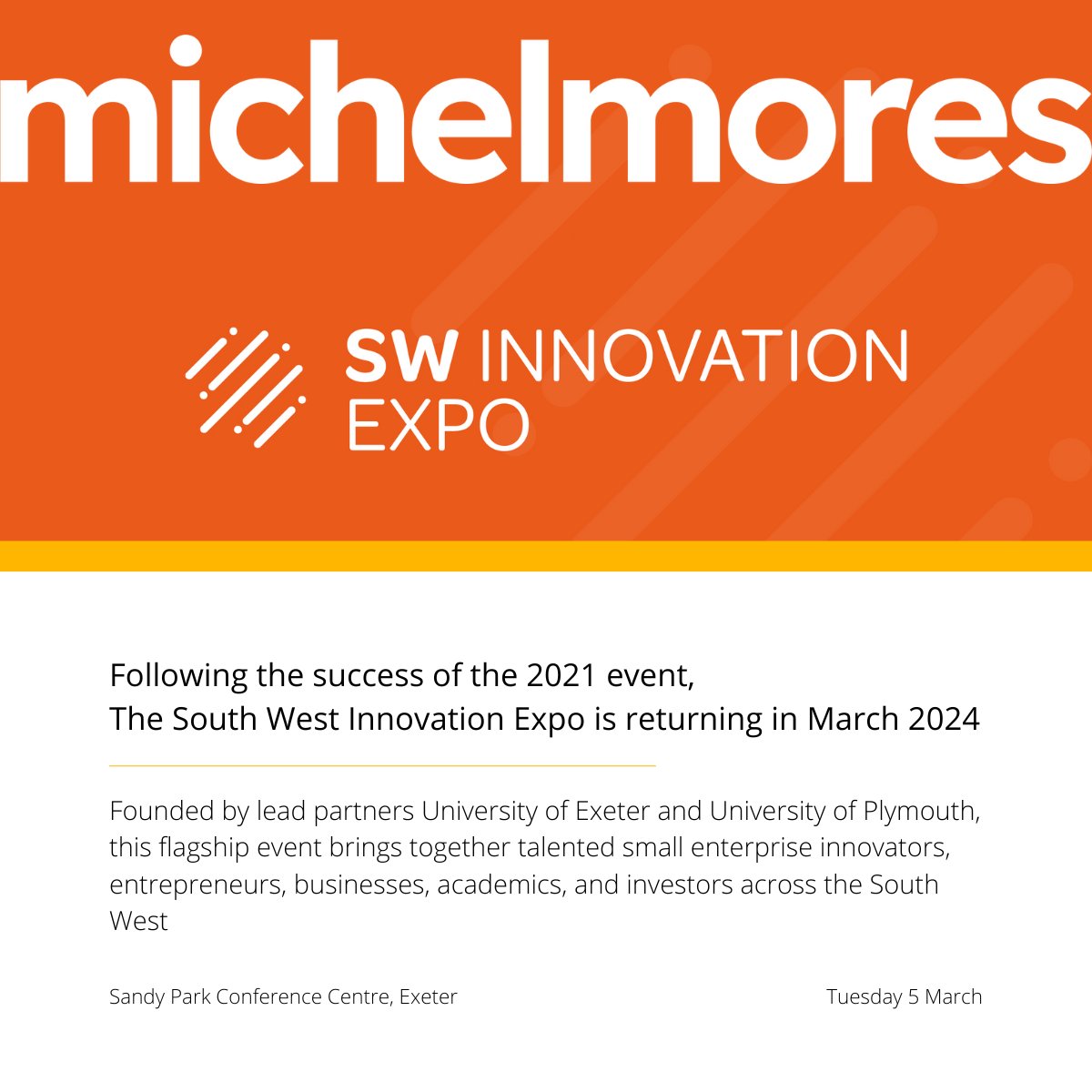 We are proud to be sponsoring this year's SW Innovation Expo at the Sandy Park Conference Centre on 5 March. #SWIE2024 is a flagship event for innovators and innovation-driven enterprises from across the #southwest. Book your tickets here: 👉 lnkd.in/dgSJtC8