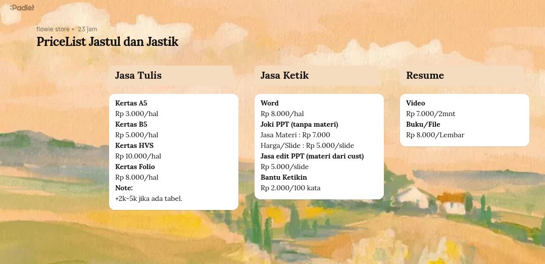 pricelist jasa tulis dan ketik