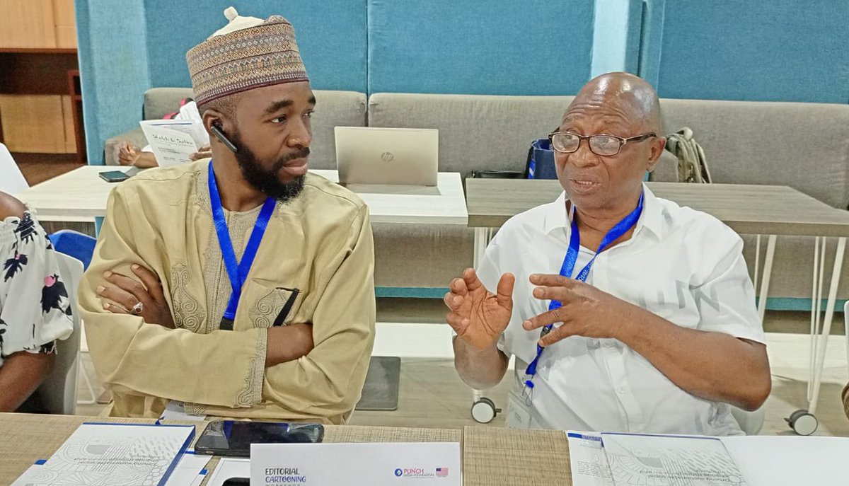 Mustapha Bulama and Dada Munir Adekola, President of Cartoonist Association of Nigeria at Editorial Cartooning  Workshop <a href="/CartanNg/">CARTAN</a>  <a href="/PMF_punch/">Punch Media Foundation</a> <a href="/USinNigeria/">U.S. Mission Nigeria</a>