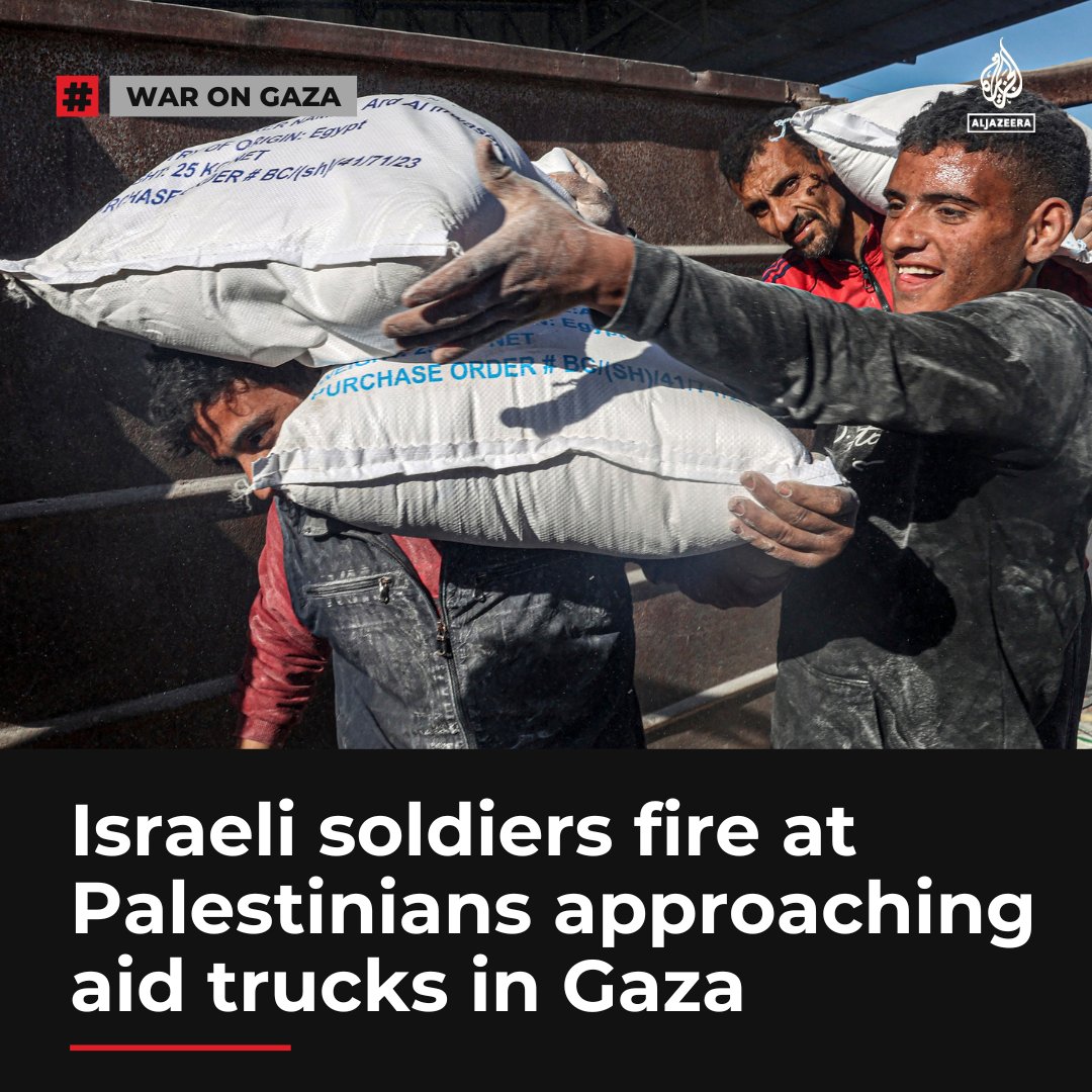 Palestinians approaching aid trucks to fetch food in central Gaza were forced to flee after Israeli forces opened fire on them amid the rapidly deteriorating humanitarian situation in the enclave aje.io/1ht5hn