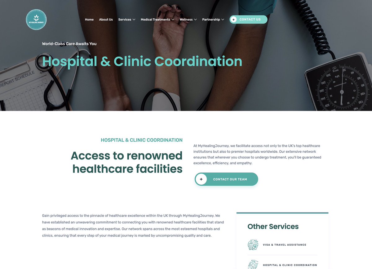 Medical Tourism Website Designed and Built by Nugi Technologies

MyHealingJourney is offers services to individuals seeking healthcare solutions beyond their home country. 

Services includes:
🔹Accomodation and Transportation 
🔹Hospital and Clinical Coordination