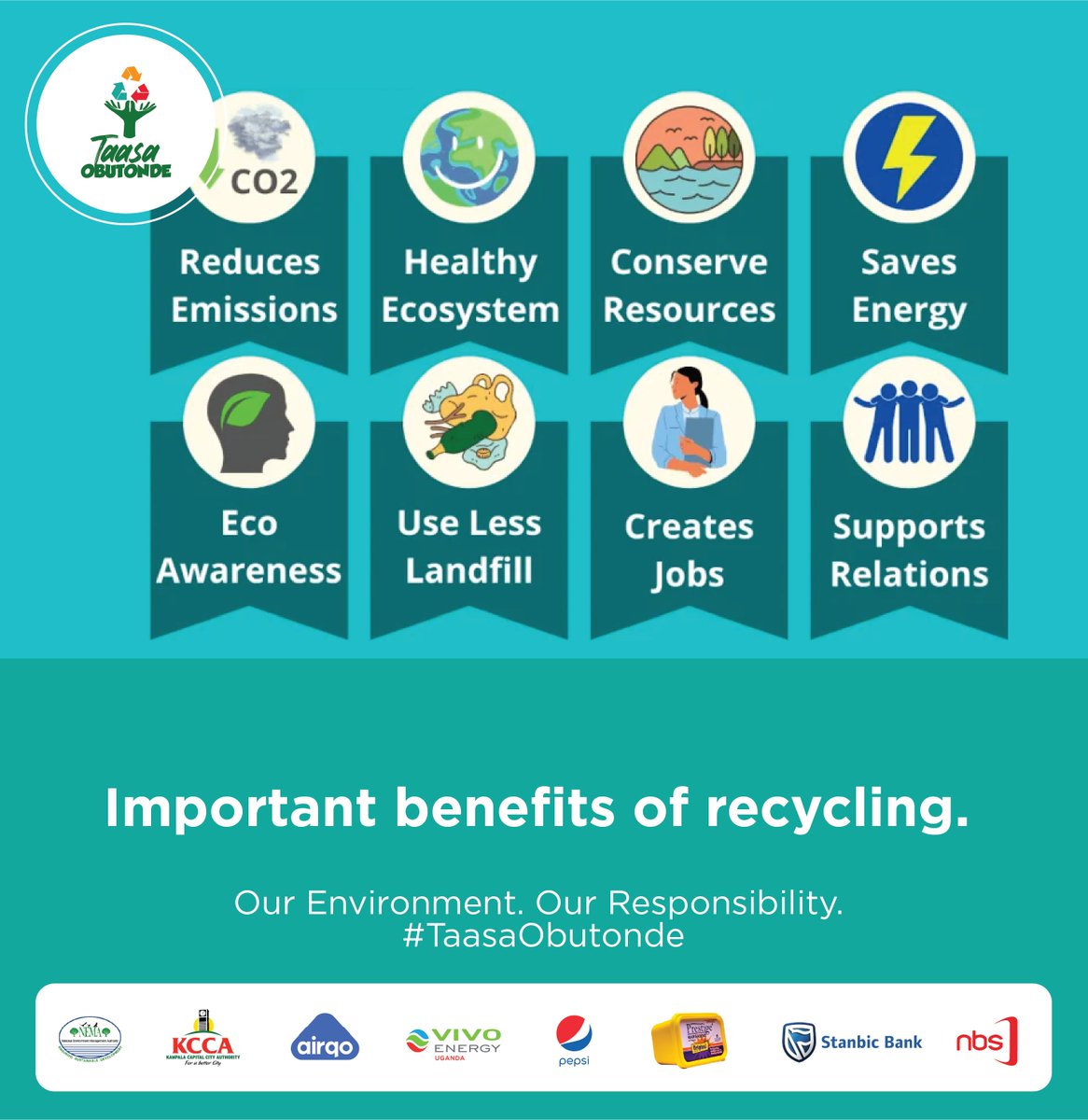 Did you know Uganda recycles only a small fraction of its plastic waste? Today, let’s dive into how important recycling is. Share your thoughts.~@nemaug @KCCAUG @AirQoProject @VivoEnergyUg @PepsiUganda @stanbicug @nbstv #TaasaObutonde