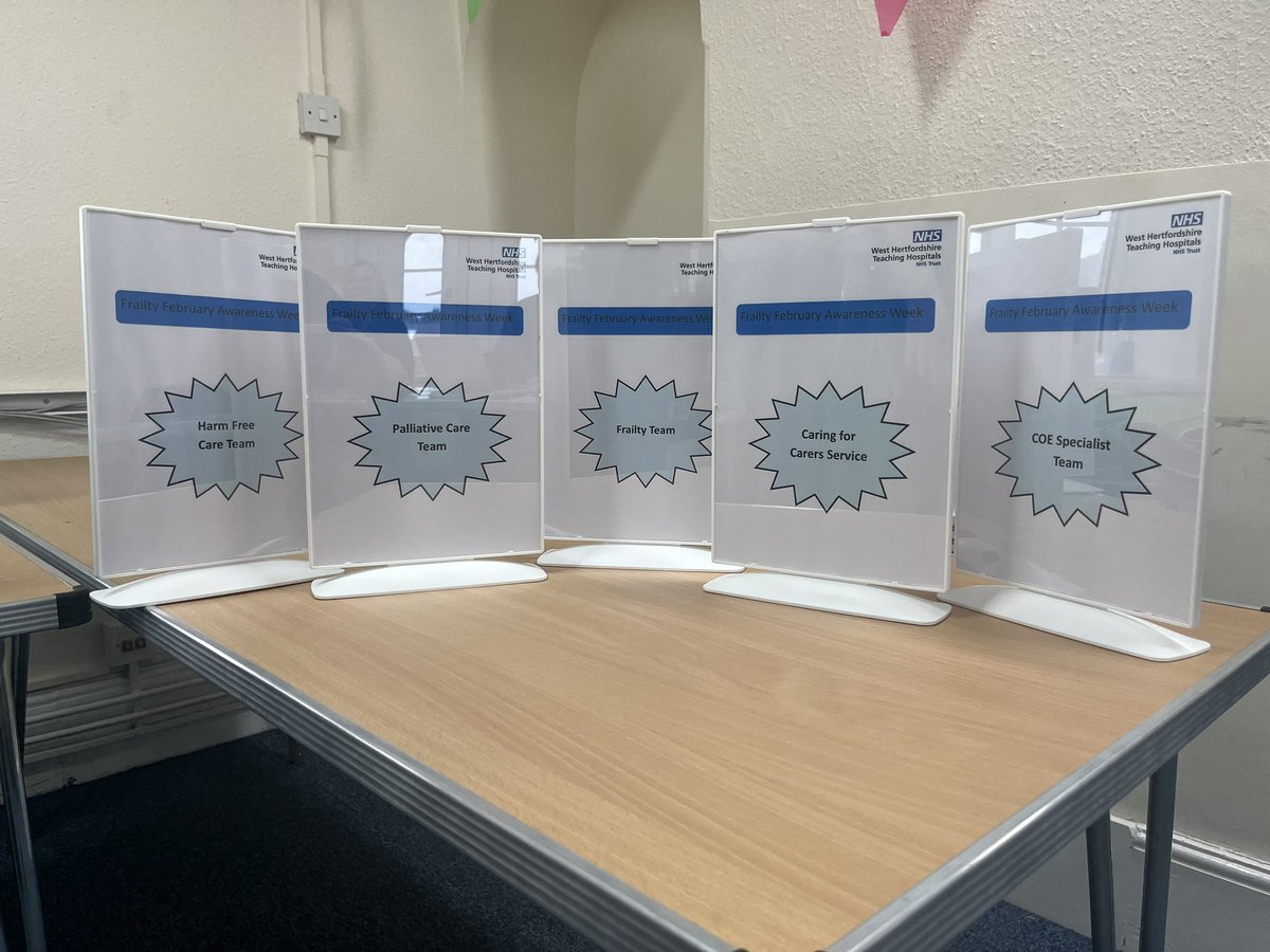 The Frailty team start their focus week with a information morning where teams from the trust are sharing knowledge and networking. Please come and join the teams in the Taylor room until 1200.

Palliative care, Carers, Parkinson’s, Hospital@Home, Sepsis, Continence and Dementia