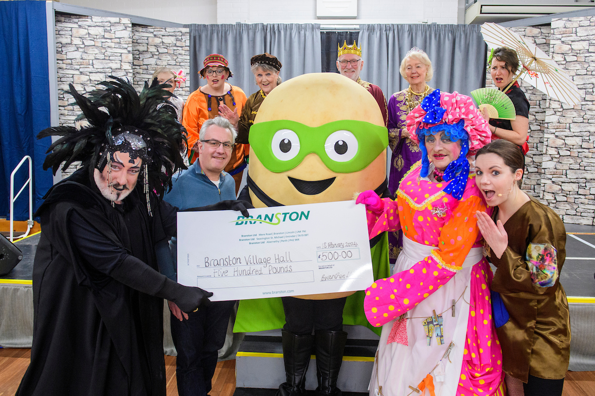 Super Spud gate-crashed the dress rehearsal for Mr Murderies' Players' Aladdin - great community panto. Branston has funded new curtains for the village hall so there's now a backstage area. Tickets for performances on 2nd &amp; 3rd March available from the box office 07942314069.