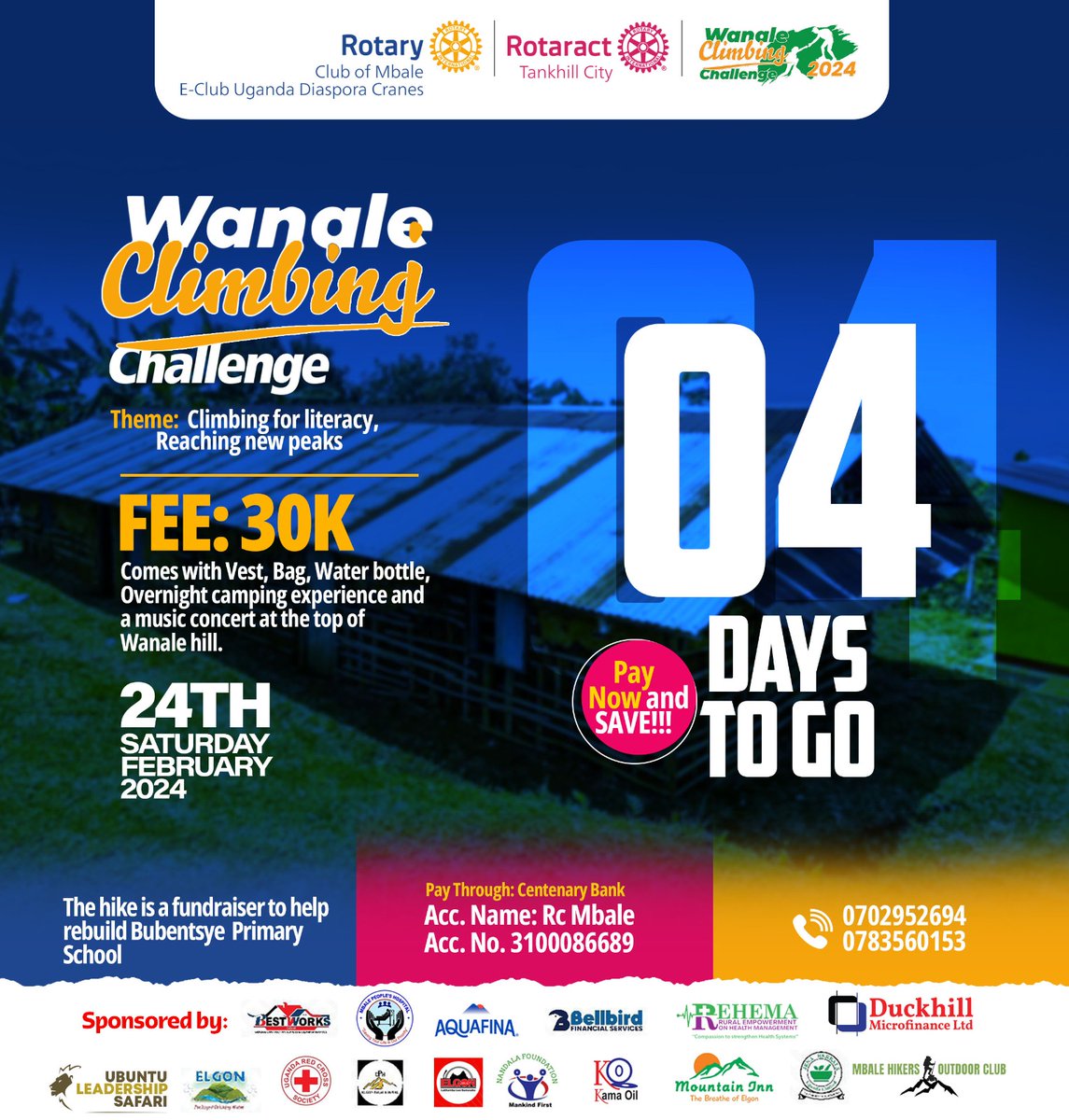 🌄 Only 4 Days Left Until the Wanale Climbing Challenge Hike! 🏞️🎉 The excitement is palpable as we count down the final four days until the Wanale Climbing Challenge Hike on February 24th, 2024! It's time to make those last-minute preparations, double-check your gear, and