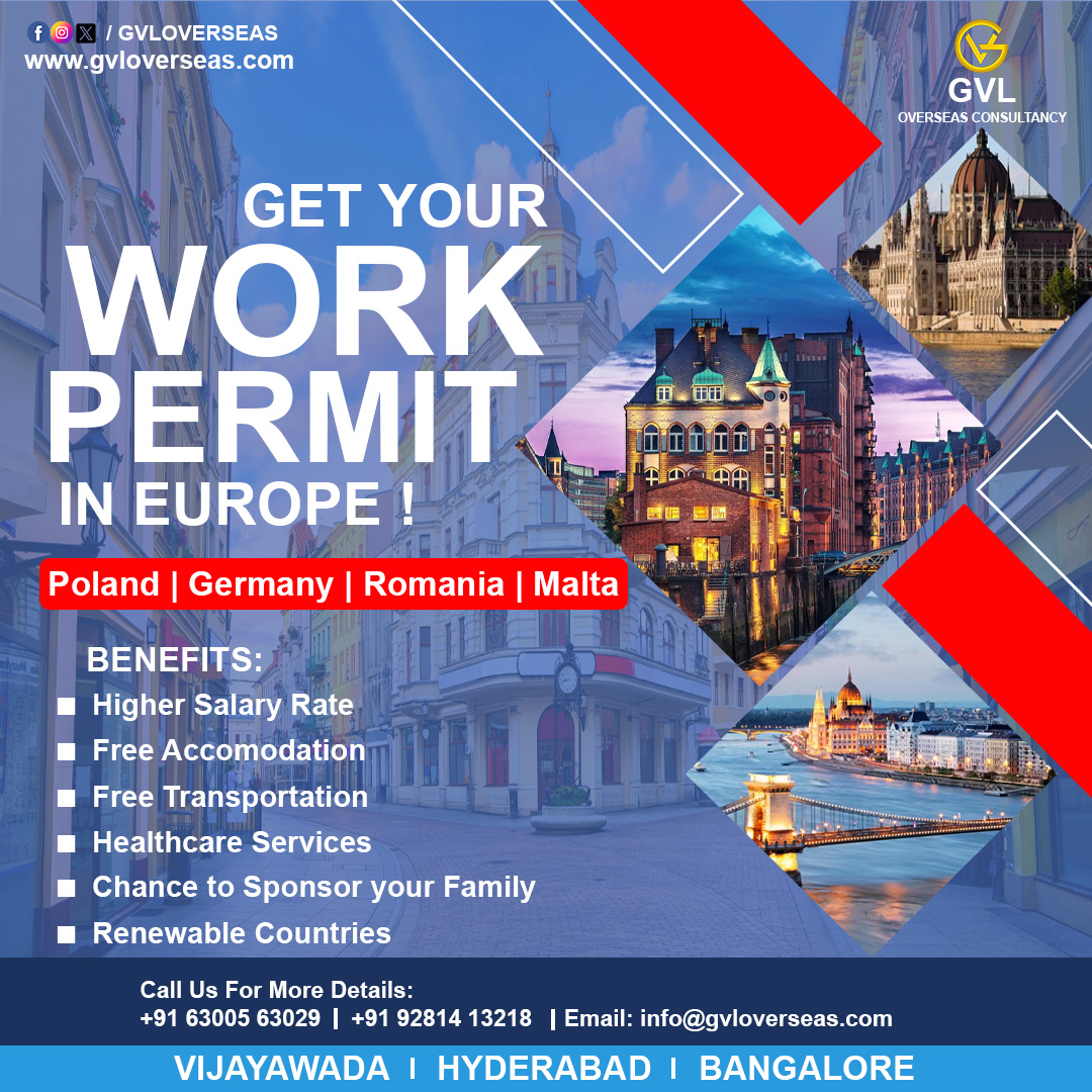 Get your work permit in Europe. #europe #workpermit #poland #germany #romania #malta #salary #freeaccomodation #freetransportation #healthcareservices #renewablecountries