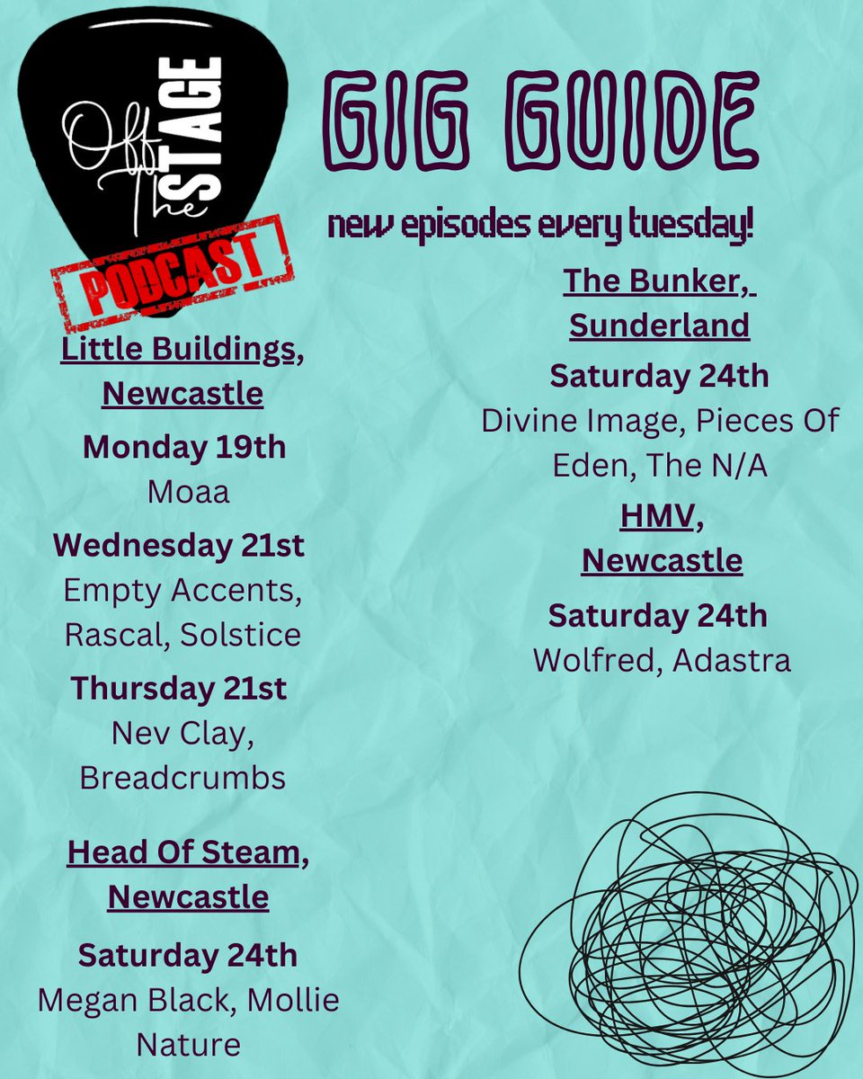 Off The Stage Gig Guide! - 1/3 Which event are you wanting to see? @LttleBuildings @thebunkercic @hos_newcastle #Gigguide #podcast #music #livemusic #talk #events #northeast #musician #band #gig #vibe #nightout #goodvibes #vibes #tour #Sunderland