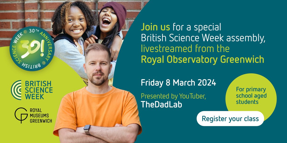 📢 We're so excited to announced @TheDadLab will be presenting The Live Assembly #BSW24! With @ROGAstronomers we'll be exploring the history of telling time through their collection of intriguing instruments. 📅 Fri 8 Mar, 9:30am Register your class 👉 eventbrite.co.uk/e/the-live-ass…?