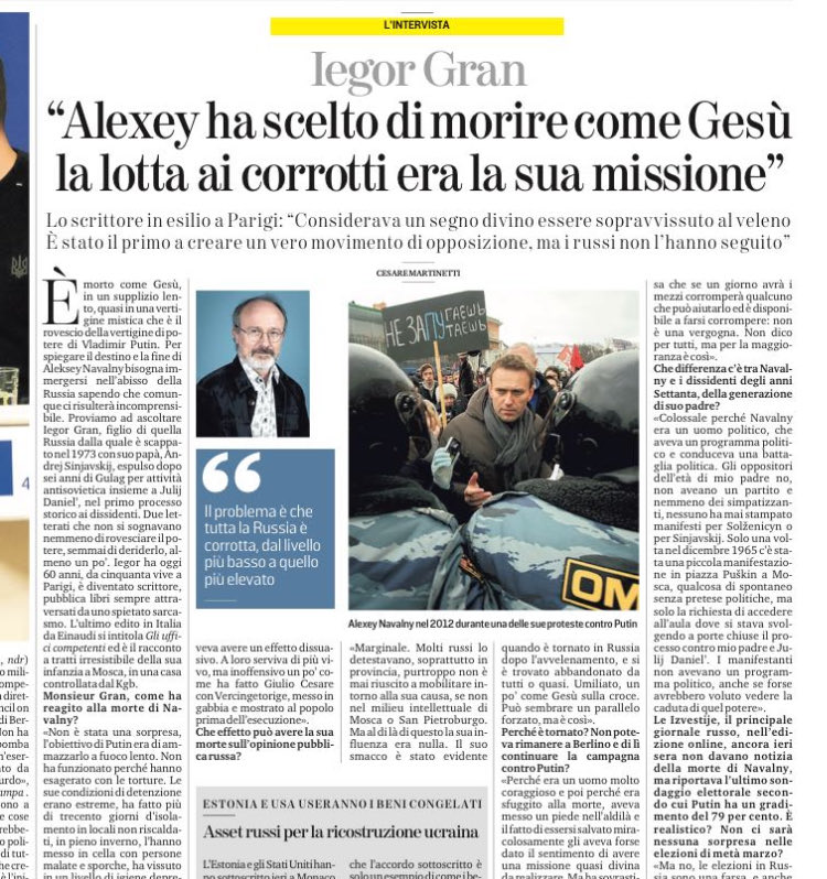 C’è sempre qualcosa di spirituale nelle tragedie russe. Il caso #Navalny visto da ⁦<a href="/iegor_gran/">Iegor Gran</a>⁩ figlio del grande dissidente Andrej Sinjavskij ⁦<a href="/LaStampa/">La Stampa</a>⁩ ⁦<a href="/eziomauro/">Ezio Mauro</a>⁩ ⁦<a href="/zafesova/">Anna Zafesova</a>⁩ ⁦<a href="/Einaudieditore/">Einaudi editore</a>⁩