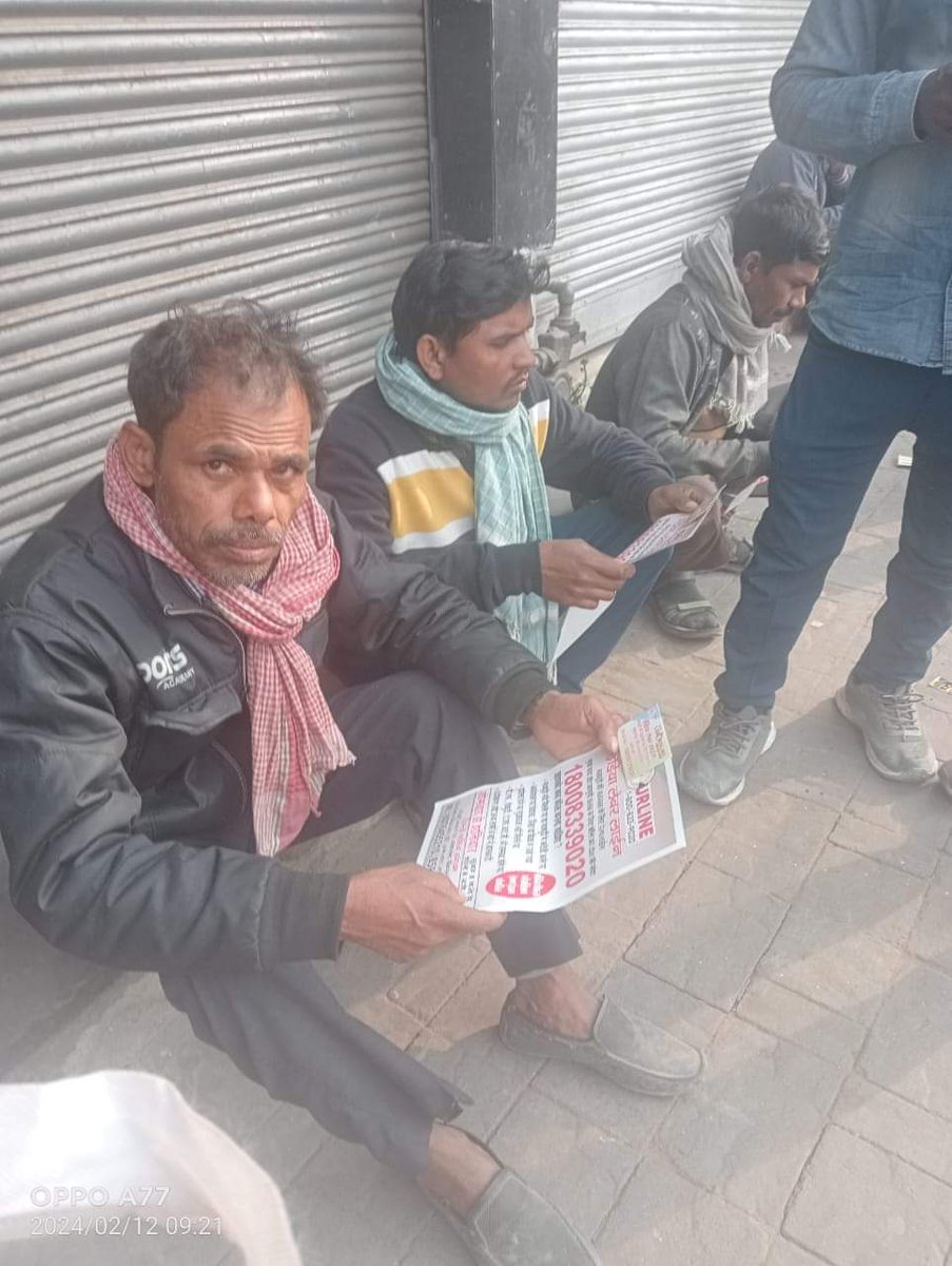 LabourlineDelhi's tweet photo. Awareness Campaign of India Labourline among the construction workers at Rani Bagh Labour Chowk Delhi. https://t.co/arjLa8knoW
