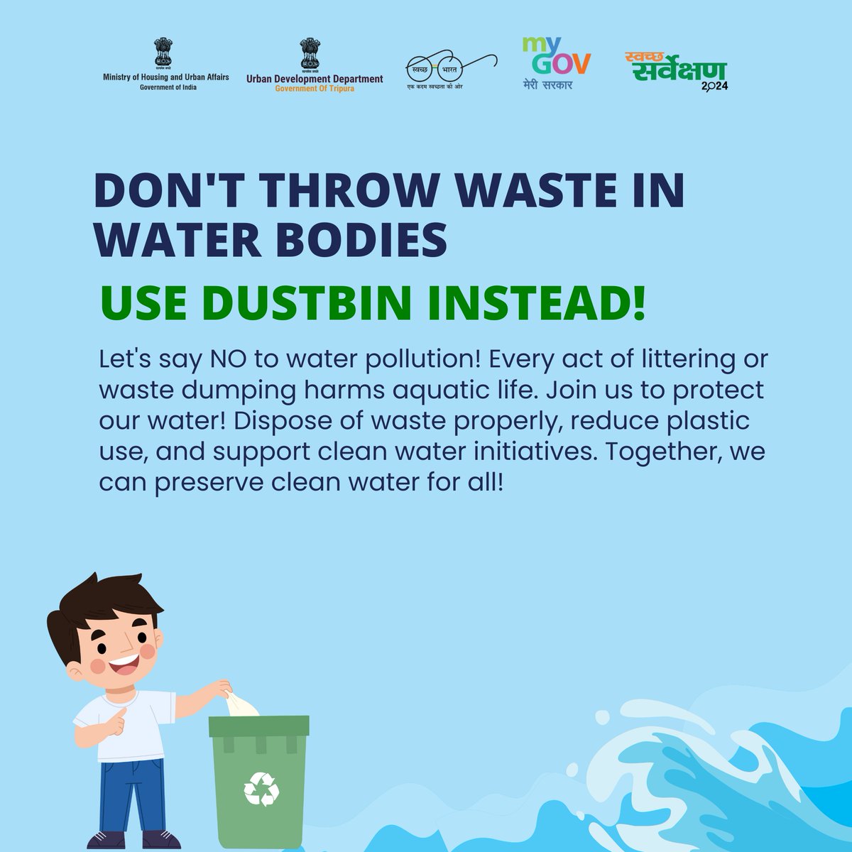 uddtripura's tweet photo. Don’t litter near water bodies.
@MoHUA_India @mygovtripura @tripura_glow @SwachhBharatGov #swachhTripura #Tripura #SwachhSurvekshan2024 #litter #water #bodies #Water2Me #ValuingWater https://t.co/q6faz10Cvd