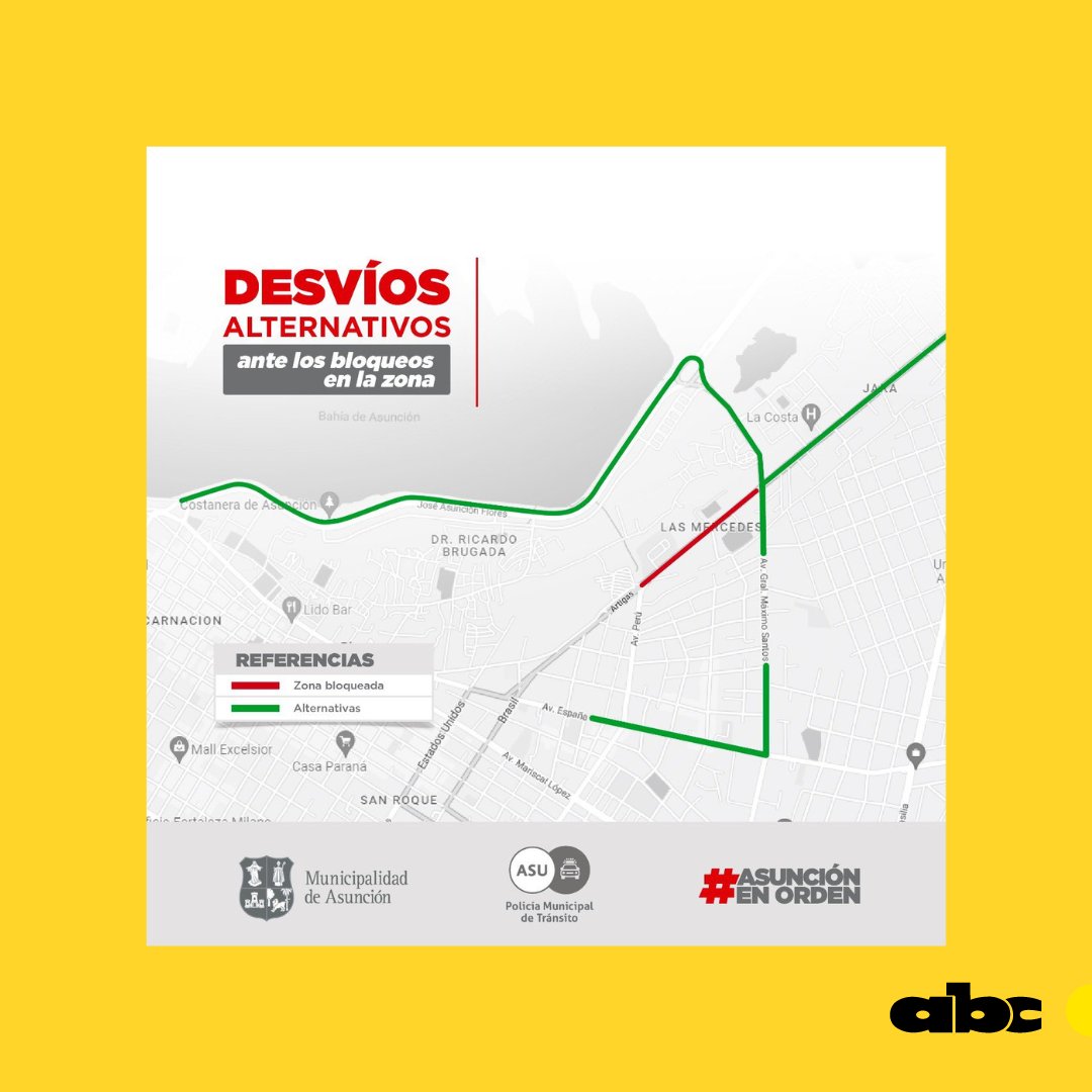 ABCDigital's tweet photo. #TransitoASU |📍Informamos a la ciudadanía que agentes de la Policía Nacional bloquearon la Avenida Artigas desde Francisco Cusmanich hasta Perú, debido a una movilización de indígenas en el sitio.
La PMT se encuentra dirigiendo el tránsito en:
📍Avda. Artigas y Gral. Santos.
📍Gral. Santos y Concordia.