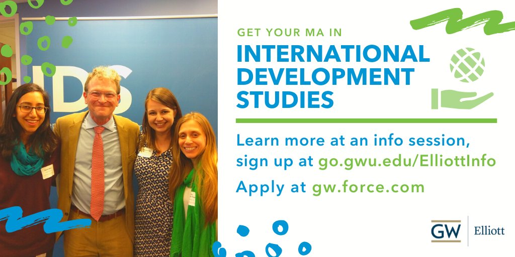 Interested in #development topics related to #democracy, #conflictresolution, or #globalhealth? Consider applying to the <a href="/GWUIDS/">GWDevelopmentStudies</a> MA’s program <a href="/ElliottSchoolGW/">The Elliott School</a>! Learn about the #application &amp; other specializations available at an info session, sign up at ow.ly/BuXO30szpNG