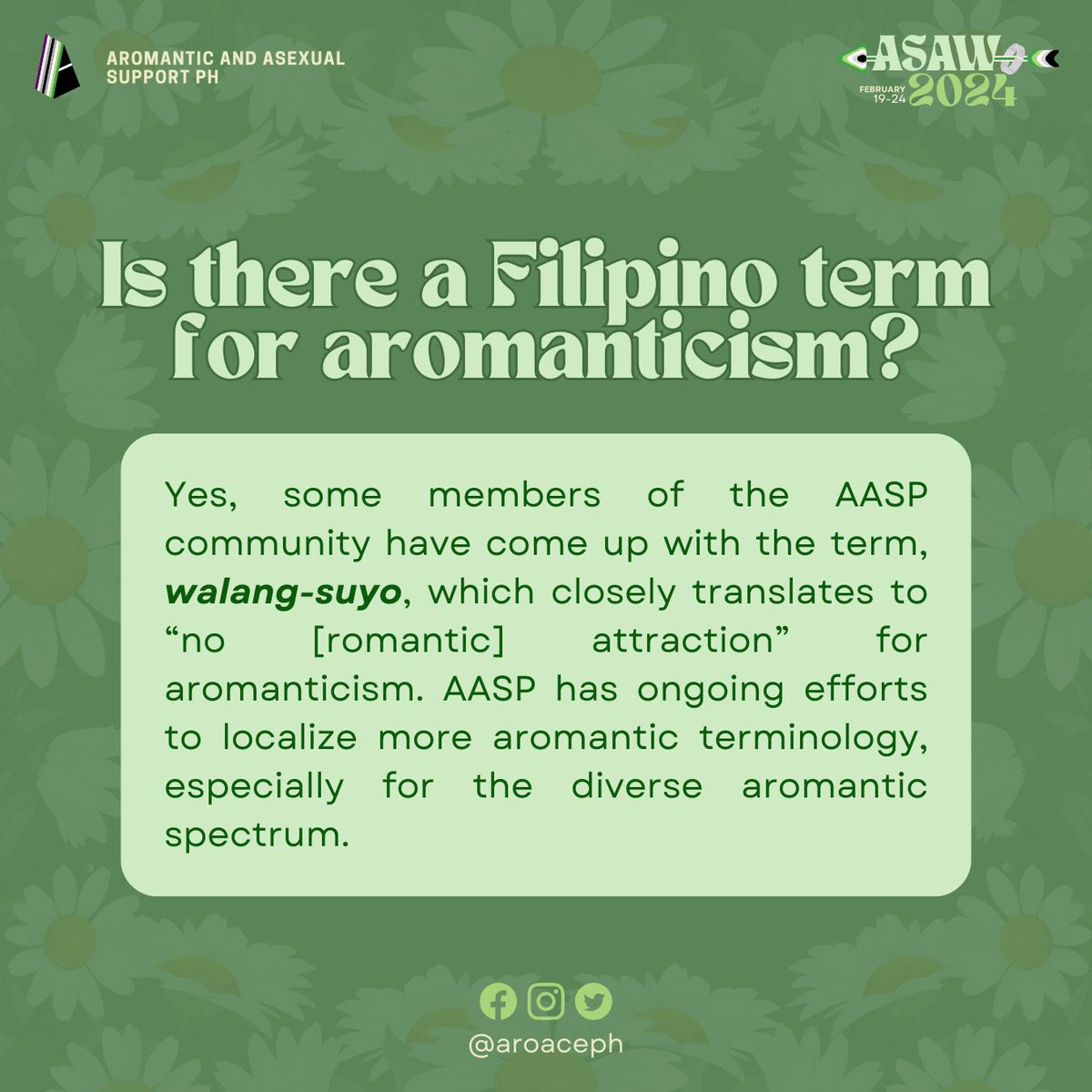 aroaceph's tweet photo. What is aromanticism?

For this ASAW, AASP has a series of short infographics to discuss topics that are relevant to the aro spectrum. Today is about aromanticism and what it may look like 💚

For the text version, please check this master document: https://t.co/hCtCgeurO5 https://t.co/q7L8LT0e3k