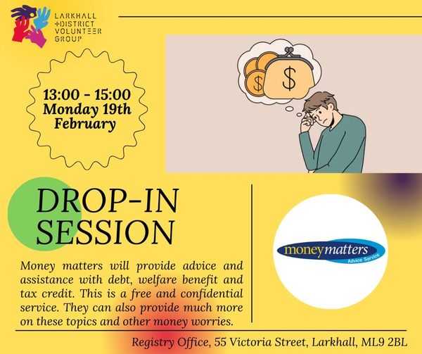 Larkhall & District Volunteer Group (@larkhallvolgrp) on Twitter photo Today we have Money Matters coming in to provide advice and assistance with money related worries. It is free and confidential, so feel free to pop in from 1pm-3pm to talk to them!
#community #charity #moneymatters Today we have Money Matters coming in to provide advice and assistance with money related worries. It is free and confidential, so feel free to pop in from 1pm-3pm to talk to them!
#community #charity #moneymatters