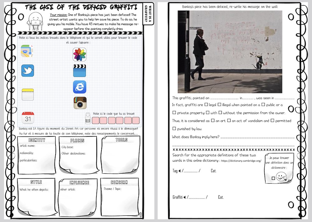 The Case of Defaced Banksy

Un #escapegame virtuel simple et bien ficelé de Laetitia Dall'Anese sur l'univers de Banksy, en #anglais #college #cycle4

👉 Sur S'CAPE : scape.enepe.fr/defaced-banksy…