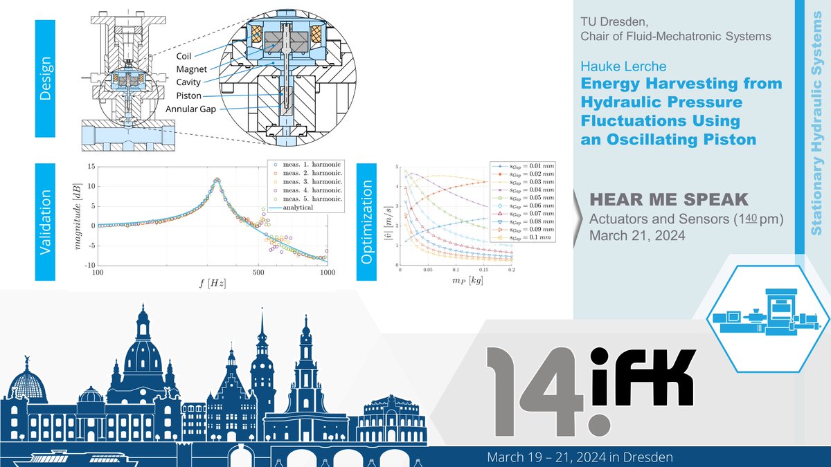 Don’t miss the insightful talk on a novel #energy  #harvester for hydraulic systems at #IFK2024. Learn about its #design, #optimization, and potential performance. Be part of the future of fluid-mechatronics. Register now at ➡conftool.pro/ifk2024. See you in #Dresden !