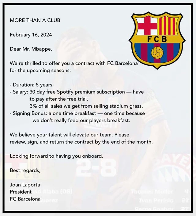 🚨🚨 Barcelona have sent an official contract offer for Kylian Mbappe