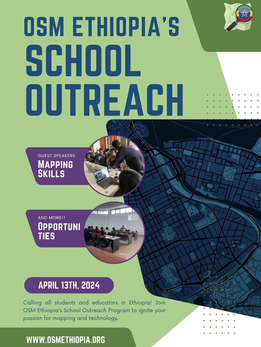 📢 Calling all students & educators in 🇪🇹! 🎉 @osmethiopia is excited to announce #SchoolOutreachProgram happening until April!🌍 Are you passionate abt mapping, technology, & making a positive impact? Join us as we empower z next generation of mappers & change-makers in 🇪🇹! 🌟