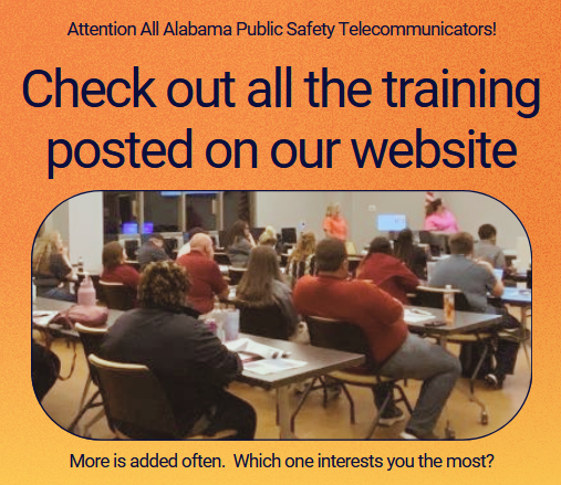 The list of training across the state continues to grow! al911board.com/professionals/… -Michelle, Program Coordinator