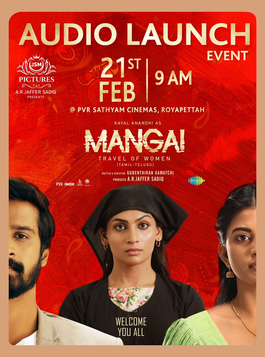 #Mangai AUDIO LAUNCH event on 21st February at Sathyam cinemas, Royapettah from 9am 🕘 Audio 🎧 loading Stay tuned ⏳ A @Theeson_Music Musical 🎶 @DushyanthJayap1 @anandhiactress @jsmpicture @arjaffersadiq @Gubenthirank @parthiban2830 @adithya_kathir @selvajothistar…