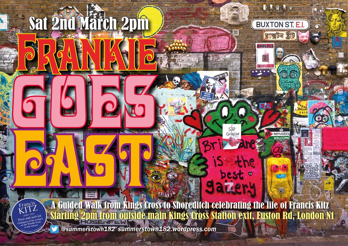 summerstown182's tweet photo. We've tracked Frank Kitz' movements from Fitzrovia, to #Collywood & #RedBattersea! Now it's 'Back to the 80s' (1880s) for #FrankieGoesEast Sat 2 March as Kitz family descendants join us following the perilous path he took from #KingsCross to #OldNichol https://t.co/K6ZNMs5okm https://t.co/54dW68IacW