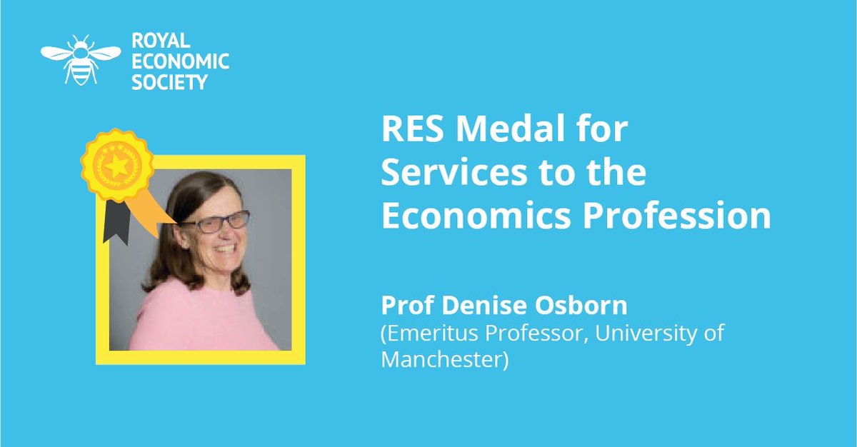 Congratulations to Prof Denise Osborn, Emeritus Professor <a href="/OfficialUoM/">The University of Manchester</a>, for being awarded the RES Medal by the <a href="/RoyalEconSoc/">Royal Economic Society</a> for Services to the Economics Profession!🎉 

Read more about it: manchester.ac.uk/discover/news/…