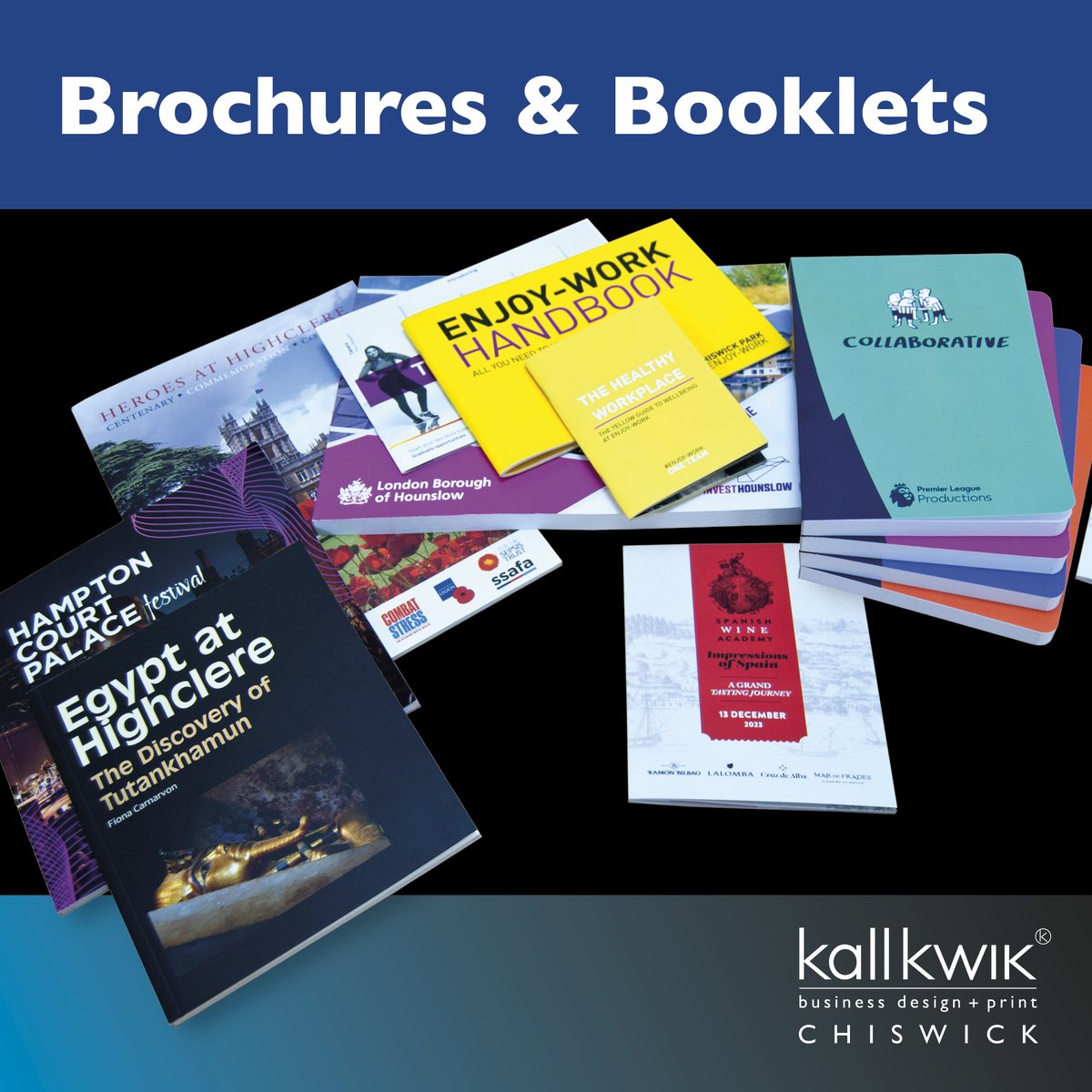 Brochures and booklets in all formats and sizes

Saddle stitched or perfect bound, utilising the very latest technology for high quality print and a wide range of finishing options.
No minimum order.
 
020 8753 7710, sales@kallkwik-chiswick.co.uk or web kallkwik.co.uk/chiswick.