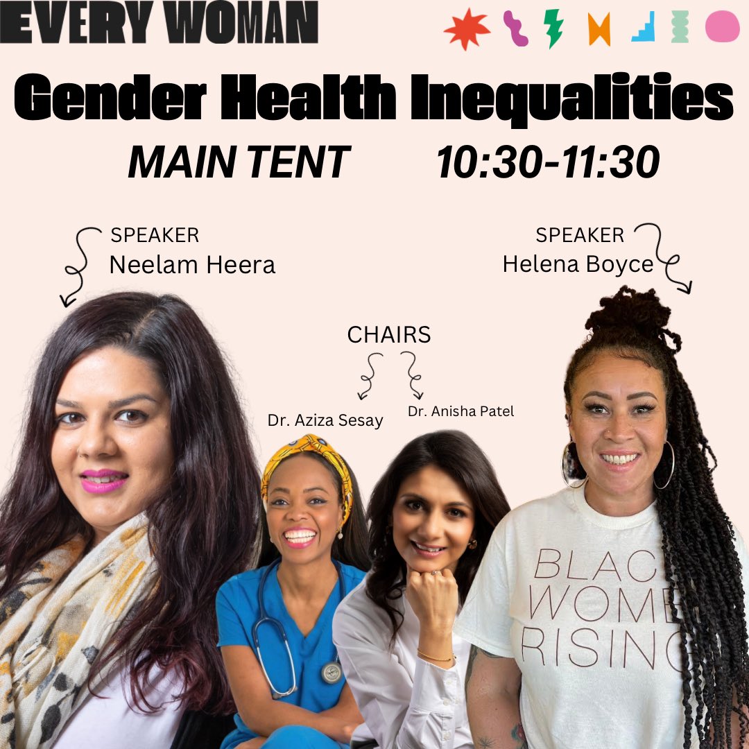 Announcing our first main tent talk🤩 Gender Health Inequalities with speakers @neelamheera and Helena Boyce. Chaired by 2023 favourite @drazizasesay and @DrAnishaPatel1. See you at Insole Court Cardiff on June 15th. Tickets on sale at the end of this month! 🔥