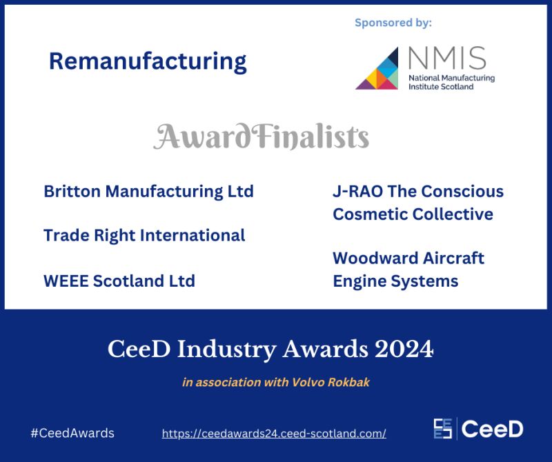 We are delighted to see our work recognised in the shortlistings for the 2024 CeeD Awards, with nominations in both the Circular Economy &amp; Remanufacturing categories 🎉

Congrats and good luck to all the finalists! 👏

#circulareconomy #remanufacturing #innovation #collaboration