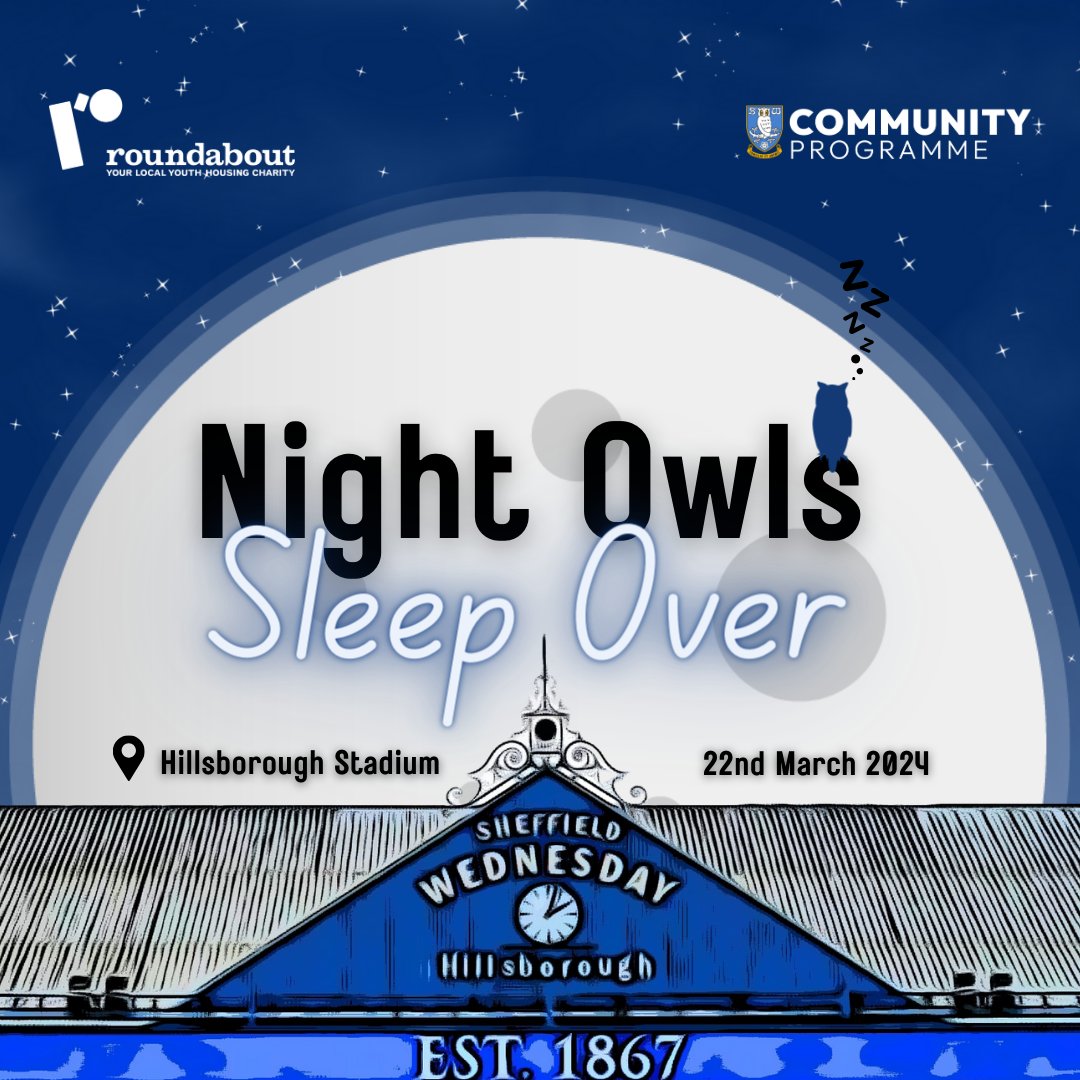 Kick off an unforgettable night at #Hillsborough! ⚽ 

Join our Night Owls Sleep Over for a unique night filled with fun activities, exclusive stadium access, and an immersive tour of the legendary grounds! 🌟

 #SheffieldWednesday #Charity #SWFC #Sheffield #SheffieldIsSuper