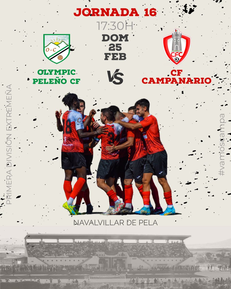 🏆 16ª Jornada | Primera División Extremeña

🆚 Olympic Peleño CF
📅 25/02
⏰ 17:30 H
🏟️ Navalvillar de Pela

#vamoscampa🔴🔴