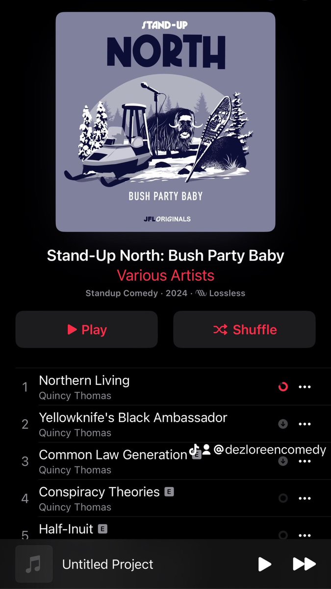 dezloreen's tweet photo. I appear on my FIRST EVER @justforlaughs JFL originals album! PLUS they named it after my joke! How fn wild! 
#comedy #inuvik #jfl #justforlaughs #standupnorth https://t.co/FEaQalmsYd