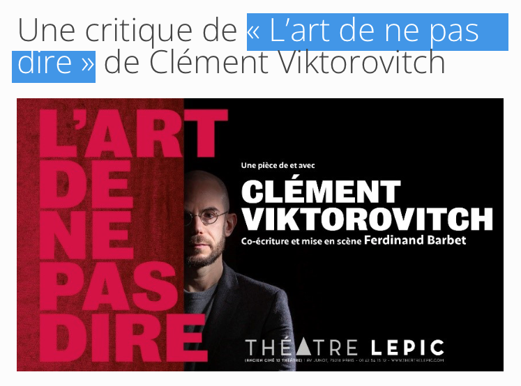 KriegPlanque's tweet photo. Noah Degezelle, étudiant en Master 2 de Communication politique et publique #ComPol #ComPub @UPECactus , était présent à la première parisienne de "L'art de ne pas dire". Il décrit et analyse la performance de @clemovitch sur le blog de la @salle421 : https://t.co/tKcmPNqHwi https://t.co/2H9Naau1ul