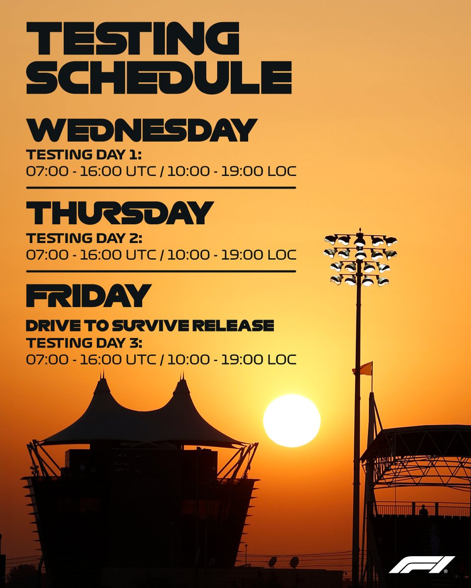 F1's tweet photo. IT’S TESTING AND DTS WEEK! ‼️

We hope you didn’t have plans later this week...

#F1Testing will give us our first taste of 2024 action, and Formula 1: Drive To Survive presents the 2023 season like you’ve never seen before 🤯

#F1 https://t.co/Gk2flsout4