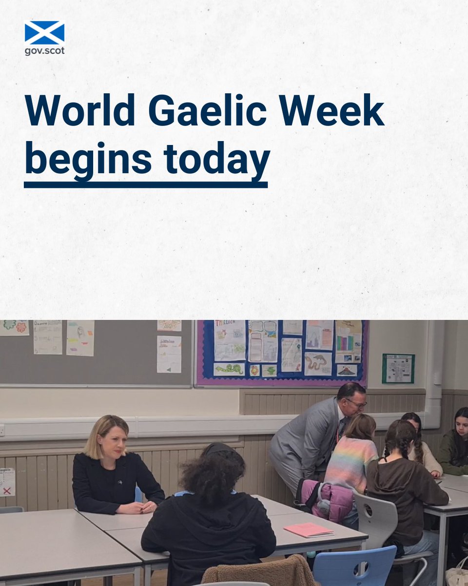 Today marks the beginning of World Gaelic Week.

There will be a number of initiatives, projects and events taking place over the next seven days to raise the profile of both the Gaelic language and culture.

➡️ow.ly/oICS50QF3zJ.

#SeachdainNaGàidhlig