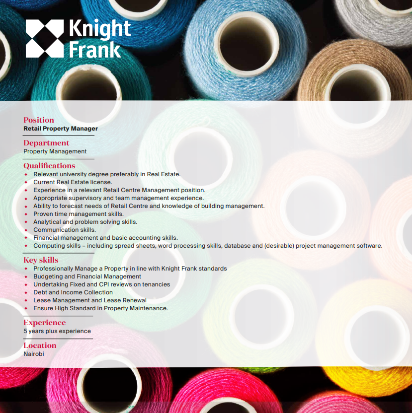KnightFrankKE's tweet photo. Exciting News Alert! We are on the lookout for a dynamic Retail Property Manager to join our team!
Are you passionate about retail real estate &amp; ready to take on a new challenge? 
View images below for more details.
Application closes on February 29th,2024
#YourPartnersInProperty https://t.co/WXjGydNTiN