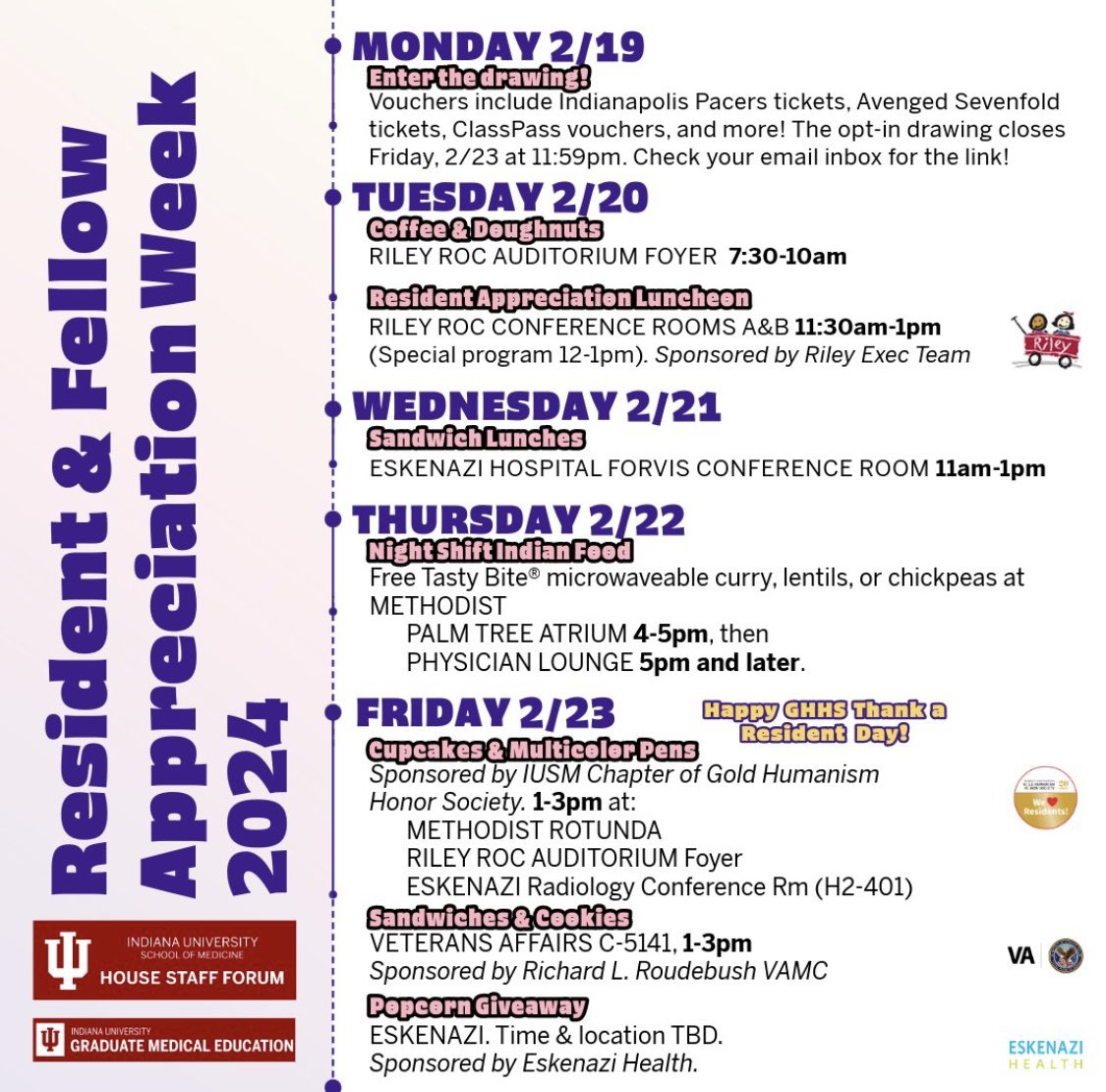 Indiana University Infectious Diseases Fellowship (@iuidfellowship) on Twitter photo 🎉 Happy Resident & Fellow Appreciation Week!
IUSM has a full schedule of events and giveaways in honor of Resident & Fellow physicians.
Check your email inboxes 2/19/24 morning for the link to enter the drawing! <a href="/IUSMGME/">IU School of Medicine GME</a> #IURFAW2024 <a href="/IUSMDeptMed/">IU School of Medicine Department of Medicine</a> <a href="/IUIntMed/">Indiana University Internal Medicine</a> <a href="/DoctorJinnette/">Cody Jinnette, DO</a> 🎉 Happy Resident & Fellow Appreciation Week!
IUSM has a full schedule of events and giveaways in honor of Resident & Fellow physicians.
Check your email inboxes 2/19/24 morning for the link to enter the drawing! <a href="/IUSMGME/">IU School of Medicine GME</a> #IURFAW2024 <a href="/IUSMDeptMed/">IU School of Medicine Department of Medicine</a> <a href="/IUIntMed/">Indiana University Internal Medicine</a> <a href="/DoctorJinnette/">Cody Jinnette, DO</a>