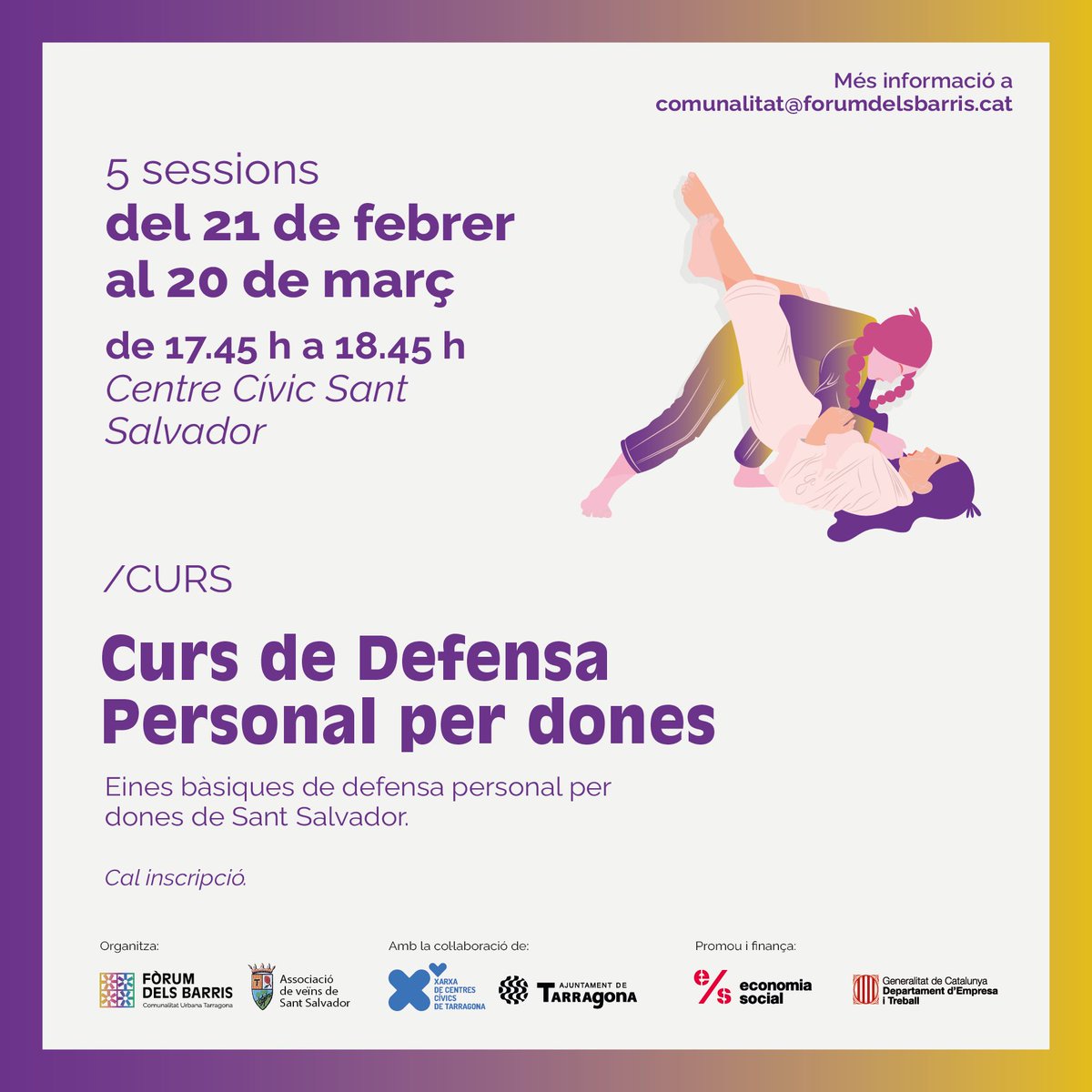 ComunalitatTgn's tweet image. Inscripcions del curs de defensa personal per a dones a Sant Salvador: tancades!  @avsantsalvador @TGNAjuntament #comunalitats #comunitats