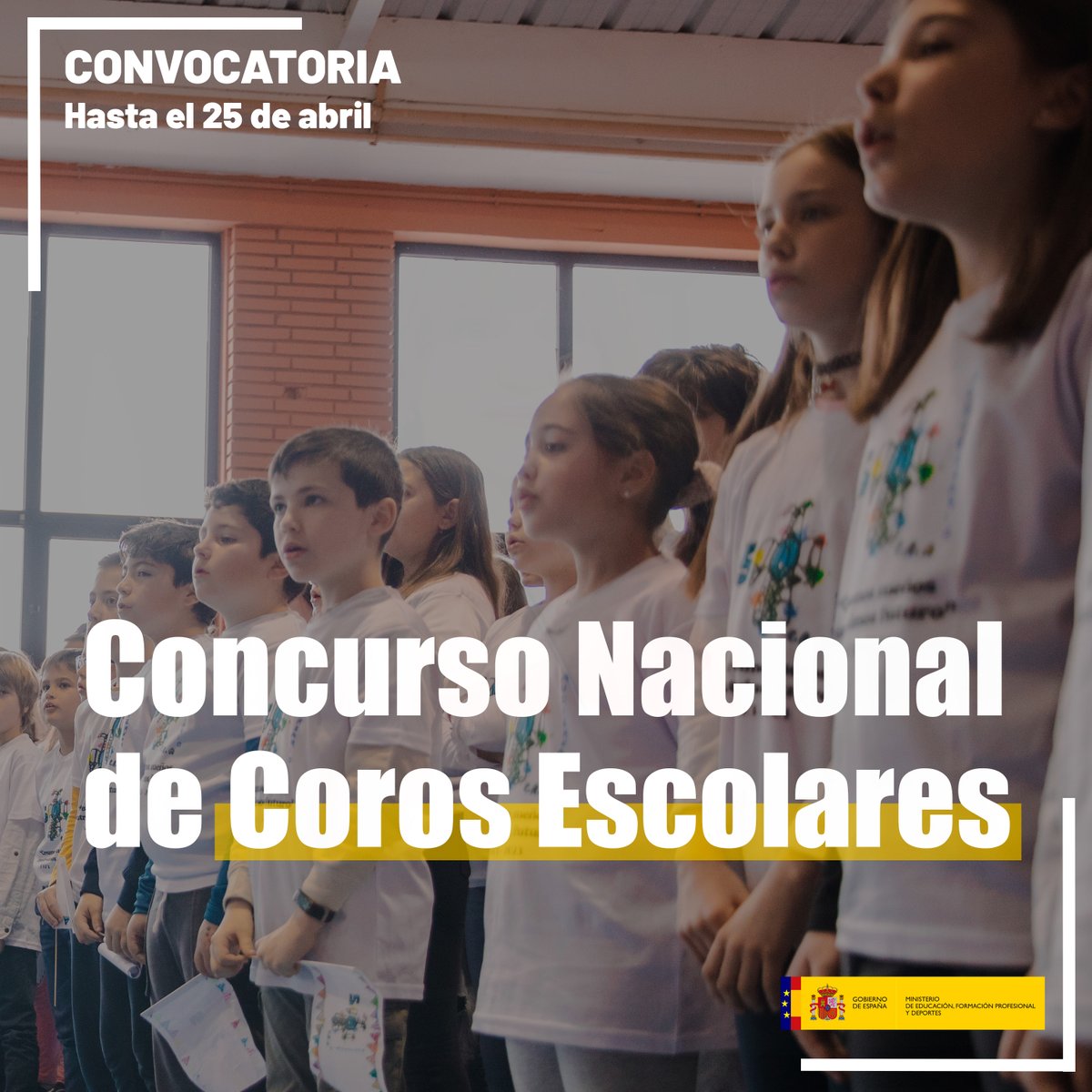 🔴🎶¡Mañana termina el plazo para inscribiros al Concurso Nacional de coros escolares!🎶 🔸Para alumnos de primaria y secundaria de centros públicos y privados. Consulta la bases, envía vuestra grabación y da la nota🎤 educacionfpydeportes.gob.es/servicios-al-c…