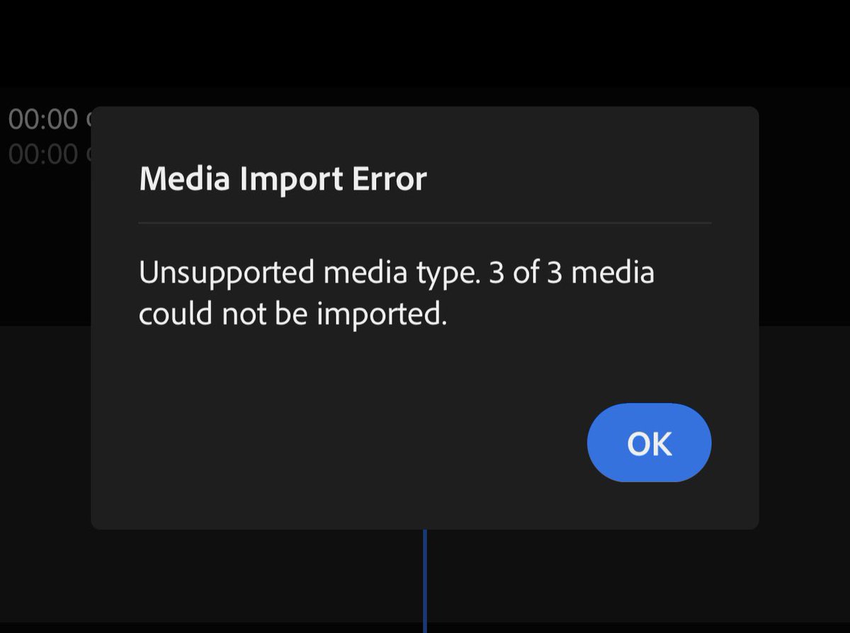 MarcSettle's tweet image. Tried to use Adobe Rush - their iOS editing app - but got this curious error. What exactly about a JPEG could Rush not handle…?!