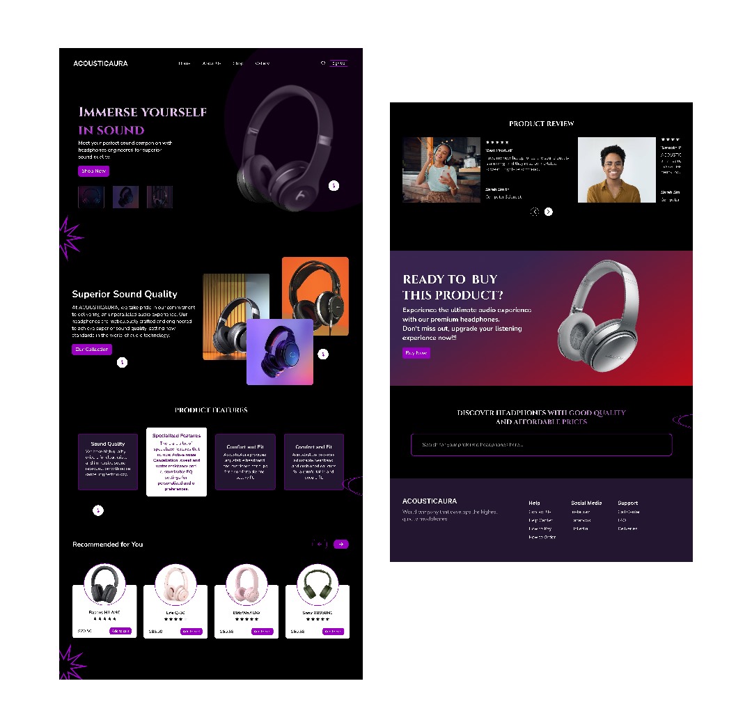 Happy New Week Guys ❤️.
I designed a headphone website landing page.
They're the same thing with different backgrounds on the hero section, which do you prefer?
A or B? 

I'm open to internship and full time roles.
#landingpagedesign #uidesign