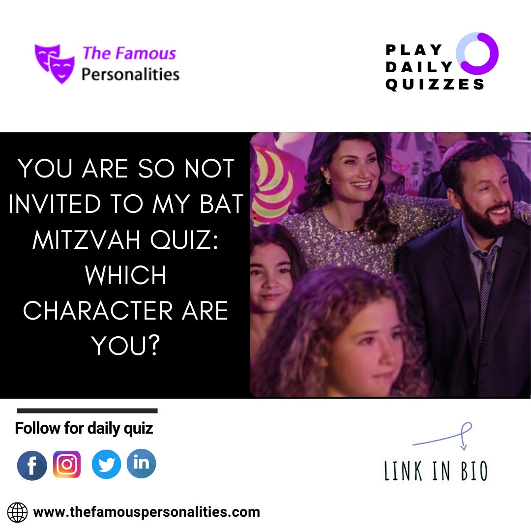 Just aced the My Bat Mitzvah Quiz! 🎉 Excited to celebrate this important milestone in my journey towards adulthood. Learning about my heritage and traditions has been such a meaningful experience. #BatMitzvah #JewishTraditions Play Quiz - thefamouspersonalities.com/quiz/you-are-s…