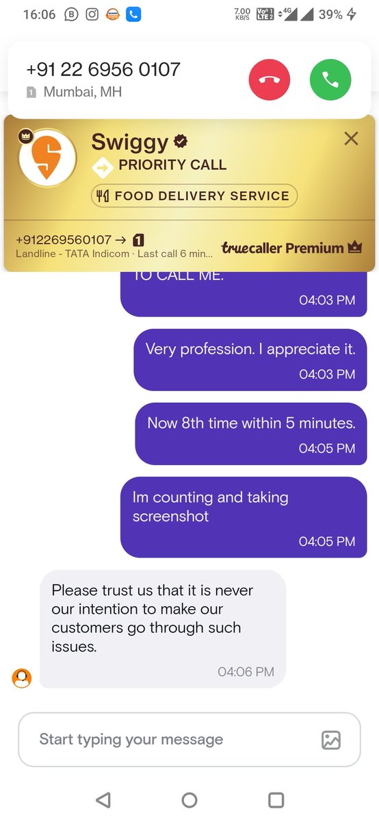 vismit23's tweet photo. Thank you @zomato for providing hassle free customer care service always.

@Swiggy @SwiggyCares One of the worst customer treatments I have ever seen. 

I think screenshots will say everything. Looks like a meme material to me ☠️ https://t.co/kI9WiGNPz5