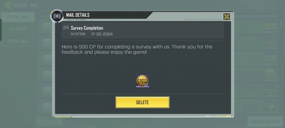 Did you get the survey in your Call of Duty: Mobile mail box, which gives you free CP upon completion?