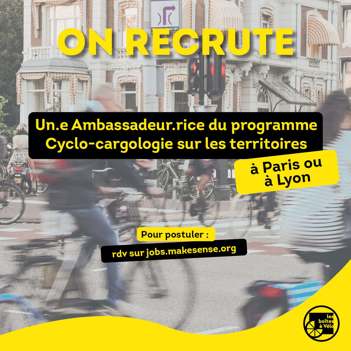 [Recrutement] Dans le cadre du déploiement du programme Cyclo-cargologie, nous recrutons un nouveau profil pour compléter l’équipe ! 👇 Un ou une Ambassadeur.rice du programme Cyclo-cargologie sur les territoires, poste basé à Paris ou Lyon. 👉 lnkd.in/ej3-ZfKH