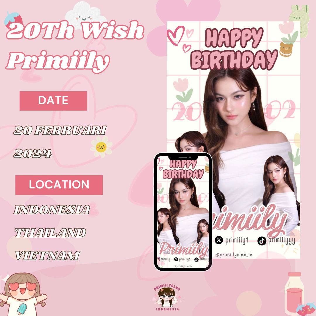HEY TWENTIES, PRIM'S COMING

Prim's 20th Birthday Project 

Ads Instagram for <a href="/primiilly1/">primiily</a> let's celebrate her birthday 👸🏻

Don't forget to TAG us if you find it 🧸🩷

｡⁠*⁠♡ #PrimiilyBDProject2024
#20thWishPrimiily #primiily #ลูกหมีของพรีม ✧⁠*