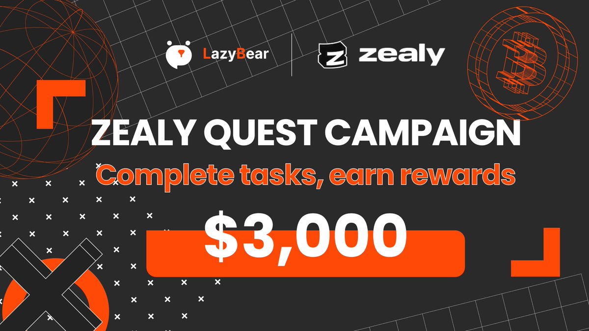 🚀Dear community, we've officially started our #Zealy Campaign! 

🤩Join us for a chance to win a share of the $3,000 USDT Prize Pool.💸💸

🏅 Prize Pool: $3,000 USDT
⏳ Feb 19th to Mar 19th
🔗 zealy.io/cw/lazybear/qu…

 #USDTPrize #CryptoContest #CommunityEvent