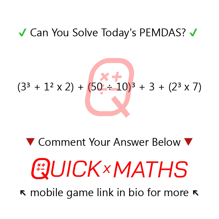 QuickMathDaily's tweet photo. Quick! Can You Solve? 🧠
We’ll reply with the correct answer before tomorrow's! ✅
If you like this Problem, but want more of a Challenge - Go Test Your Skills in Daily Quick Math Games via our app 📲🆚🏆↖️ #PEMDAS #mathquiz #mathproblem #mathgame #mathtest #mathapp #brainquiz https://t.co/tNAWvF4q5S