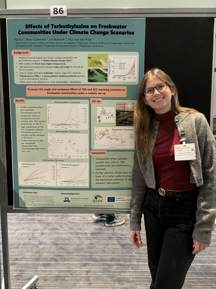 QTOX8's tweet image. Last week, @PRivasComerlati, PhD fellow at @WUR, joined the Netherlands Annual Ecology Meeting (#NAEM2024) in Lunteren to showcase work on the 'Effects of the herbicide terbuthylazine on freshwater communities under climate change scenarios'. Read more: bit.ly/49qox9a